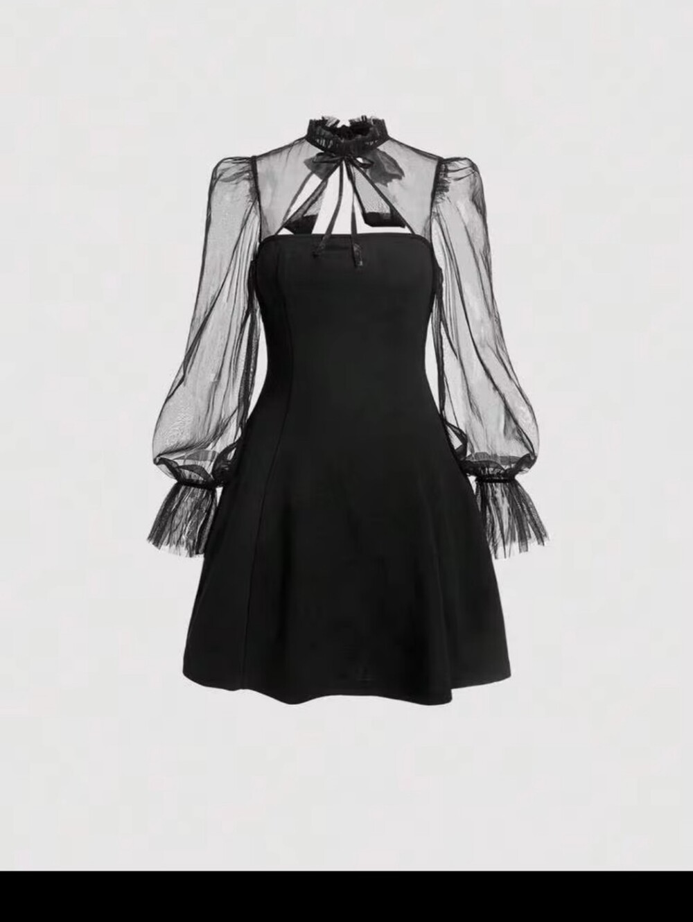 Women's Plus Elegant  Black Sheer Sleeve Ribbon Closure Stretchy Dress Sz 4X